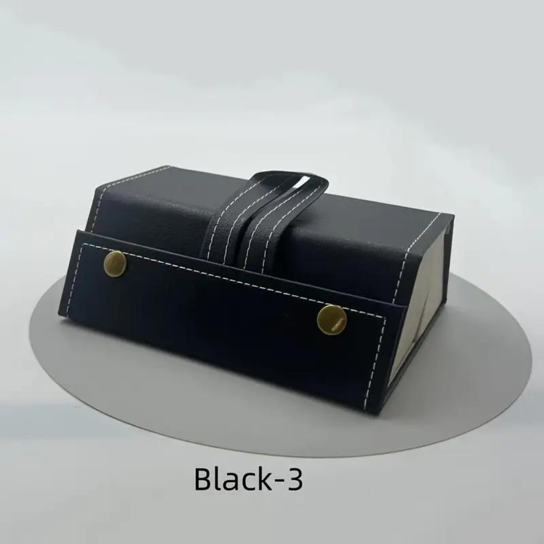 Dual-compartment sunglass organizer by First Lens, crafted from durable materials for long-lasting use.