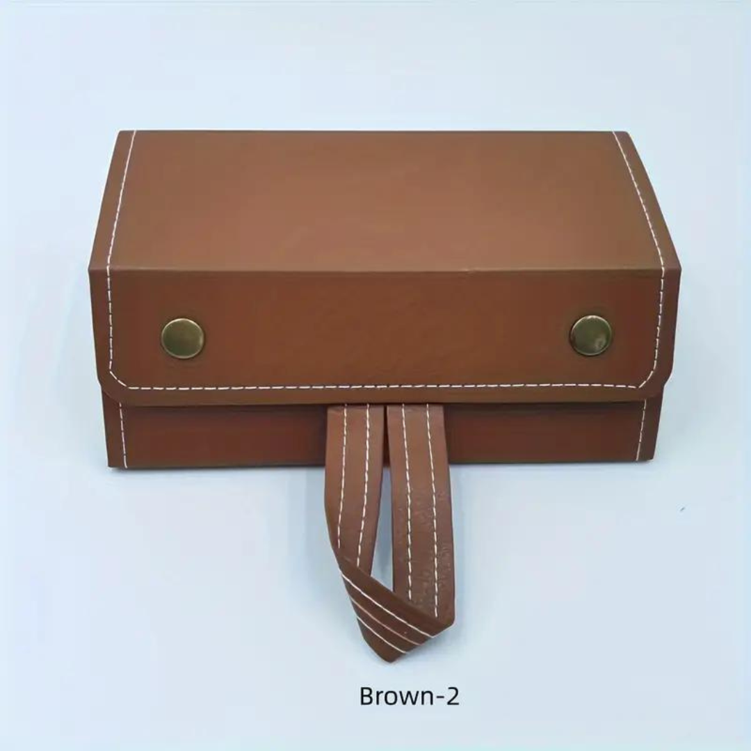 Double-decker sunglass storage unit by First Lens, ideal for keeping your eyewear collection neat and tidy.
