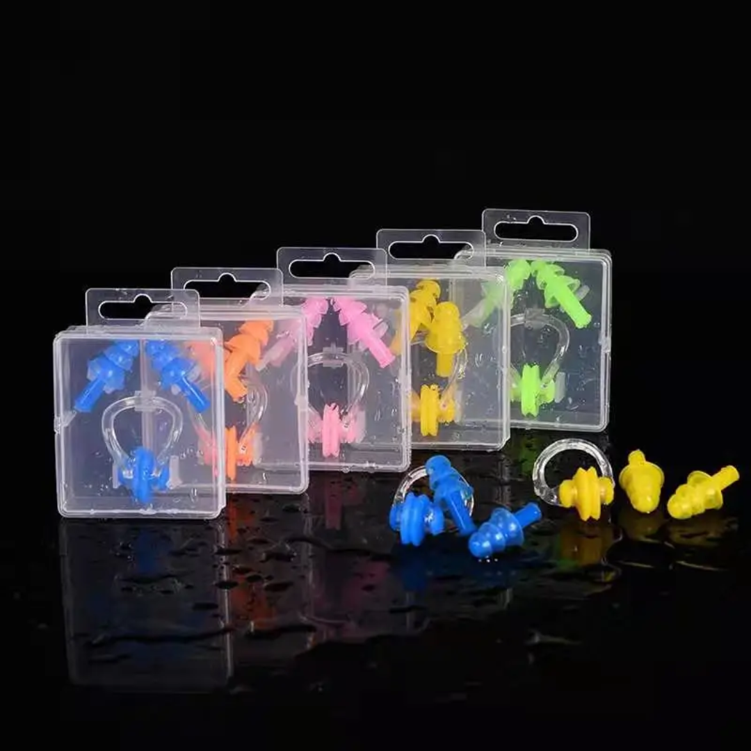 First Lens Swimming Nose Clip & Ear Plugs set, complete with a convenient case.