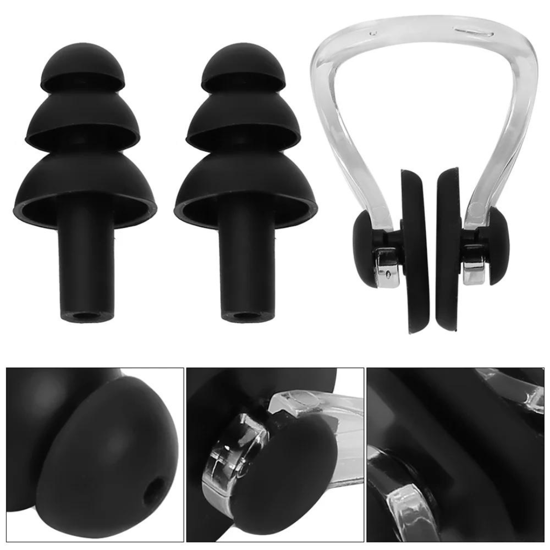 First Lens Swimming Essentials: Nose Clip & Ear Plugs with a compact storage case.