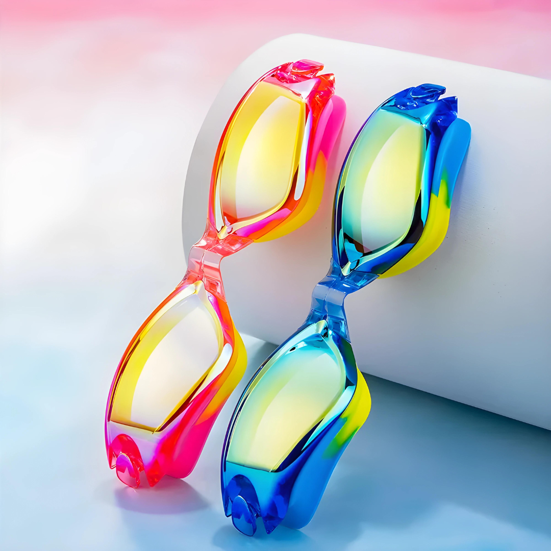 Child-sized swimming goggles with adjustable straps from First Lens.