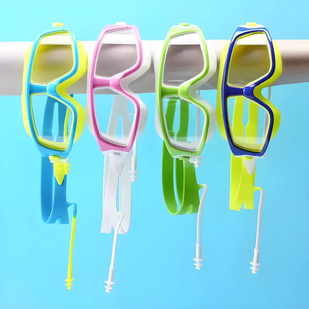 Child-sized swimming goggles with adjustable straps from First Lens.