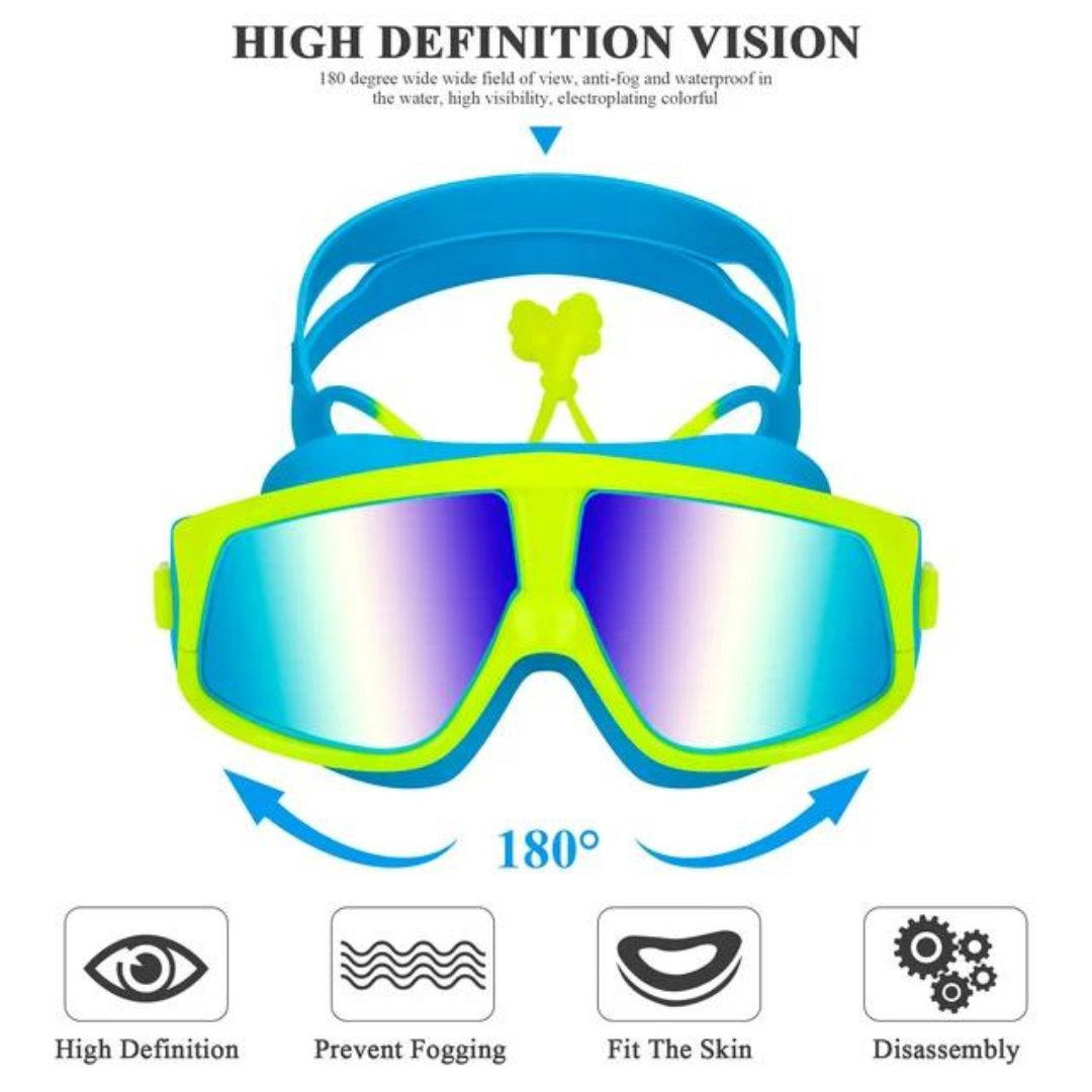 Green goggles for kids with easy-to-adjust head strap for a customized fit from First Lens.