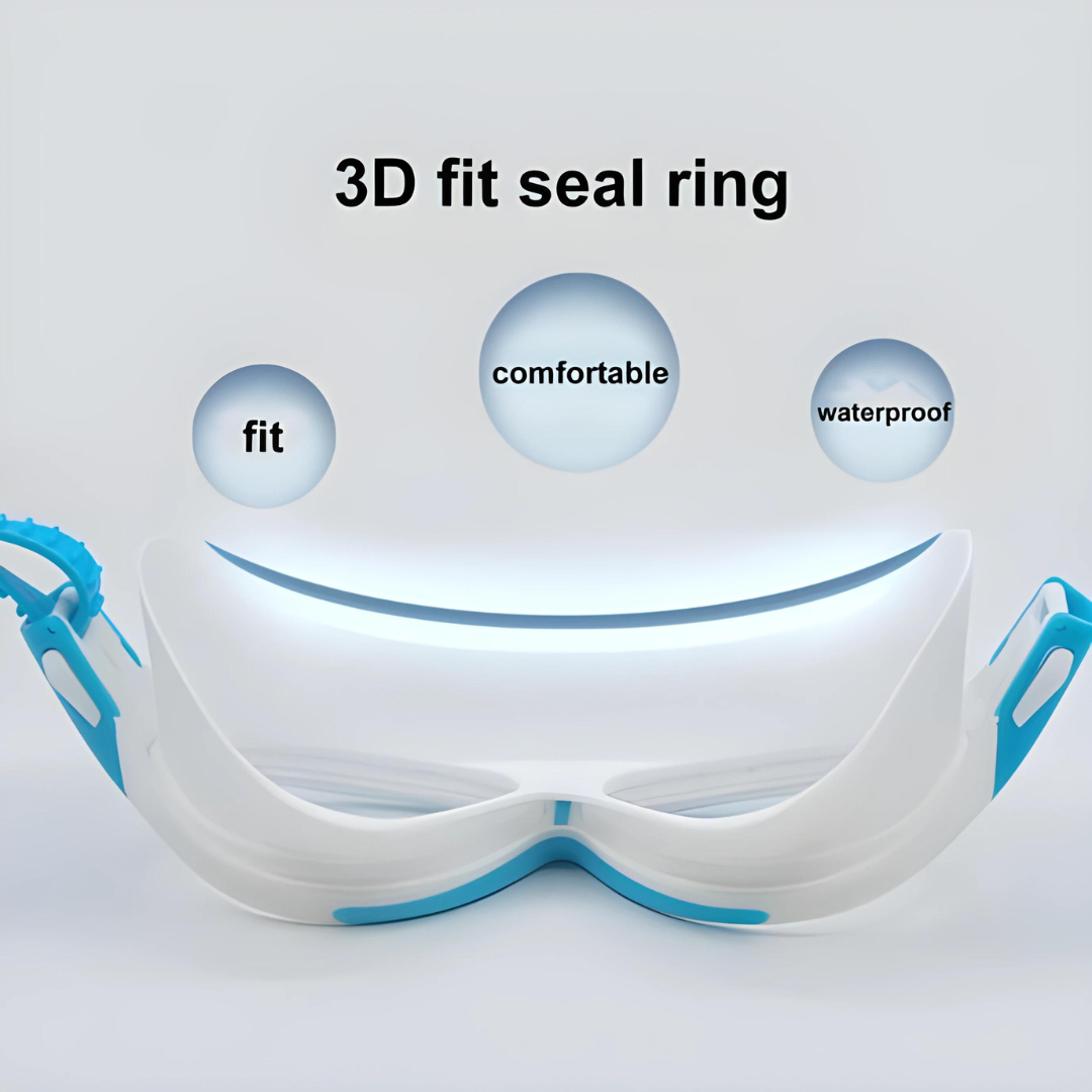 First Lens Swimming Goggles for Kids - K005, shown in vibrant blue, designed for ages 8 to 18.