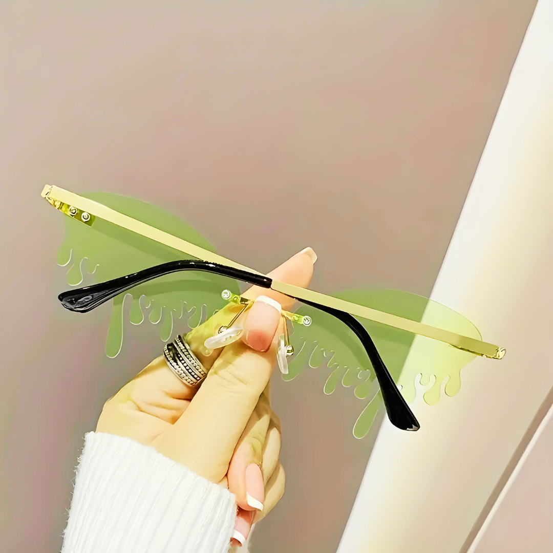 First Lens sunglasses featuring a unique teardrop silhouette.