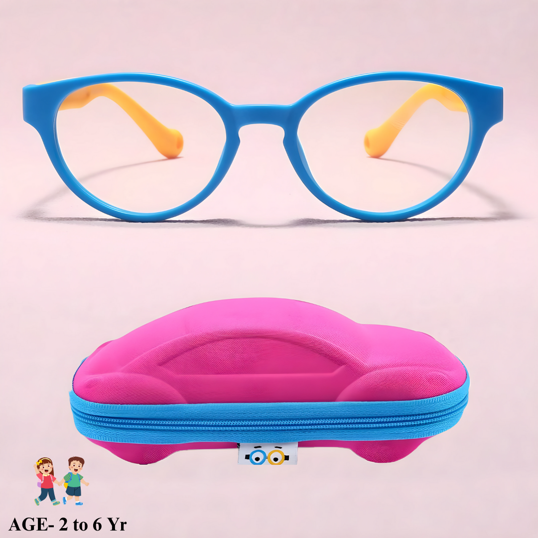 A close-up of First Lens TinyTech Kids Blue Light Blocking Glasses, showcasing the sturdy frame and comfortable nose pads.