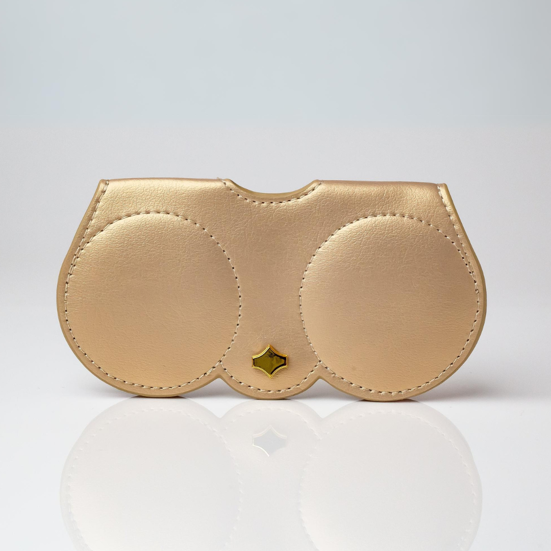 A unisex eyeglasses clip case made of premium leather by First Lens, featuring a multifunctional design for added convenience.