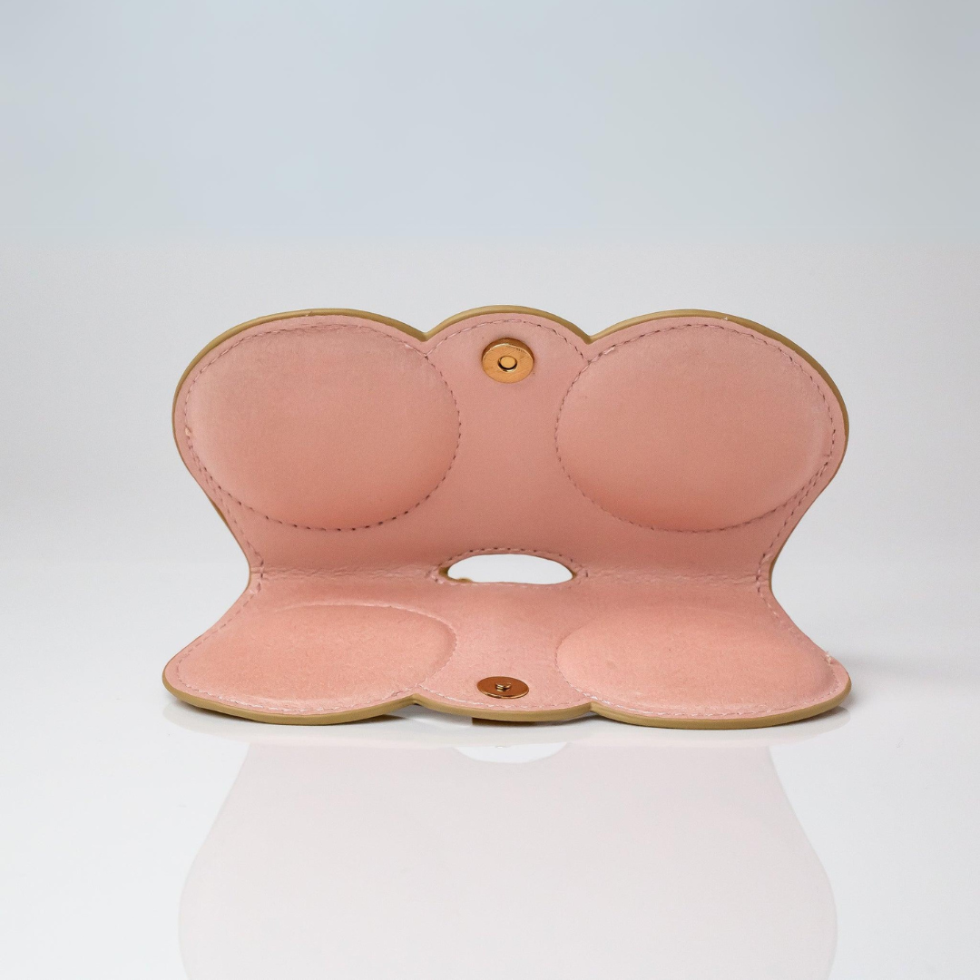 A close-up of the First Lens eyeglasses clip case's detailed stitching and high-quality craftsmanship.