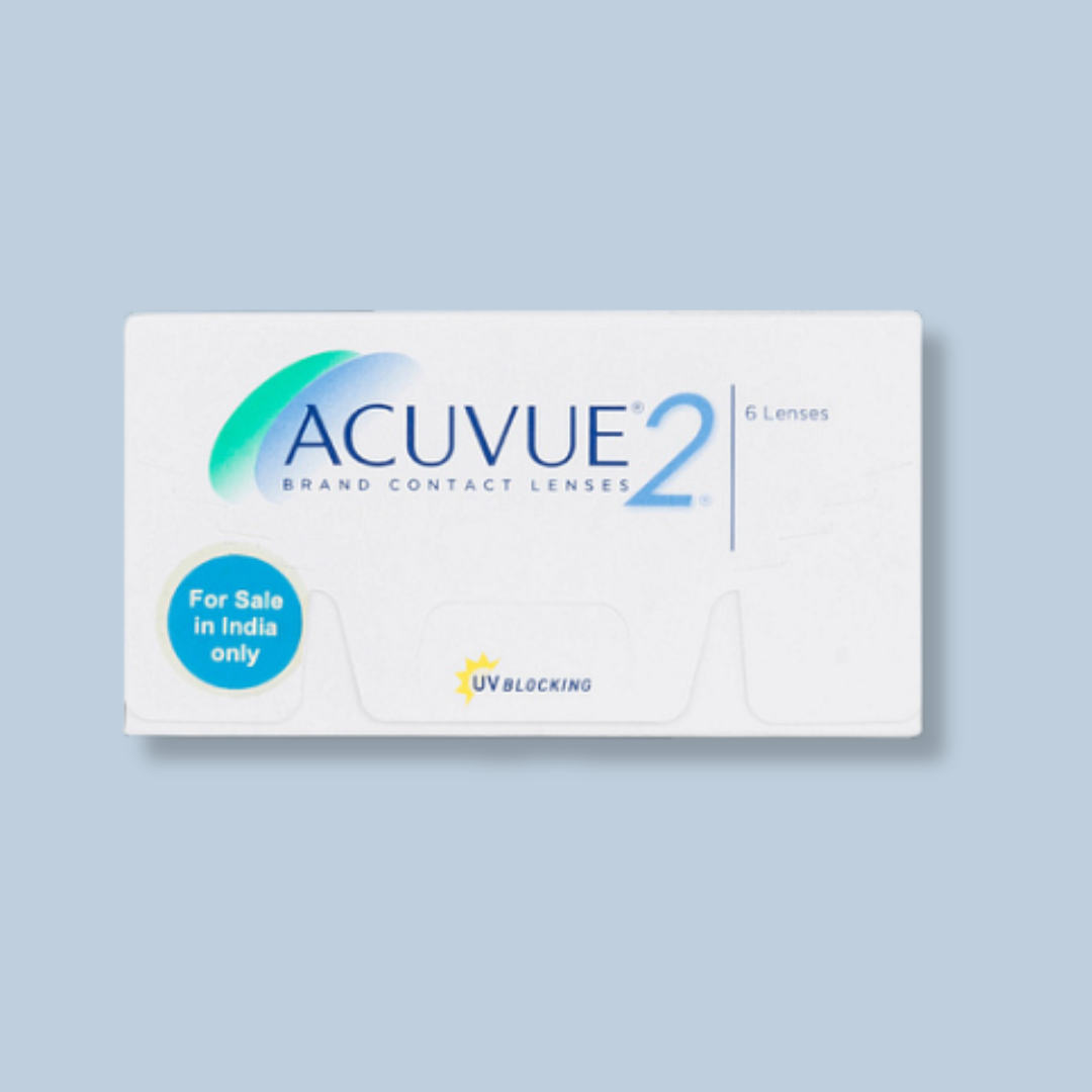 First Lens: Model wearing Johnson & Johnson Acuvue2 contact lenses