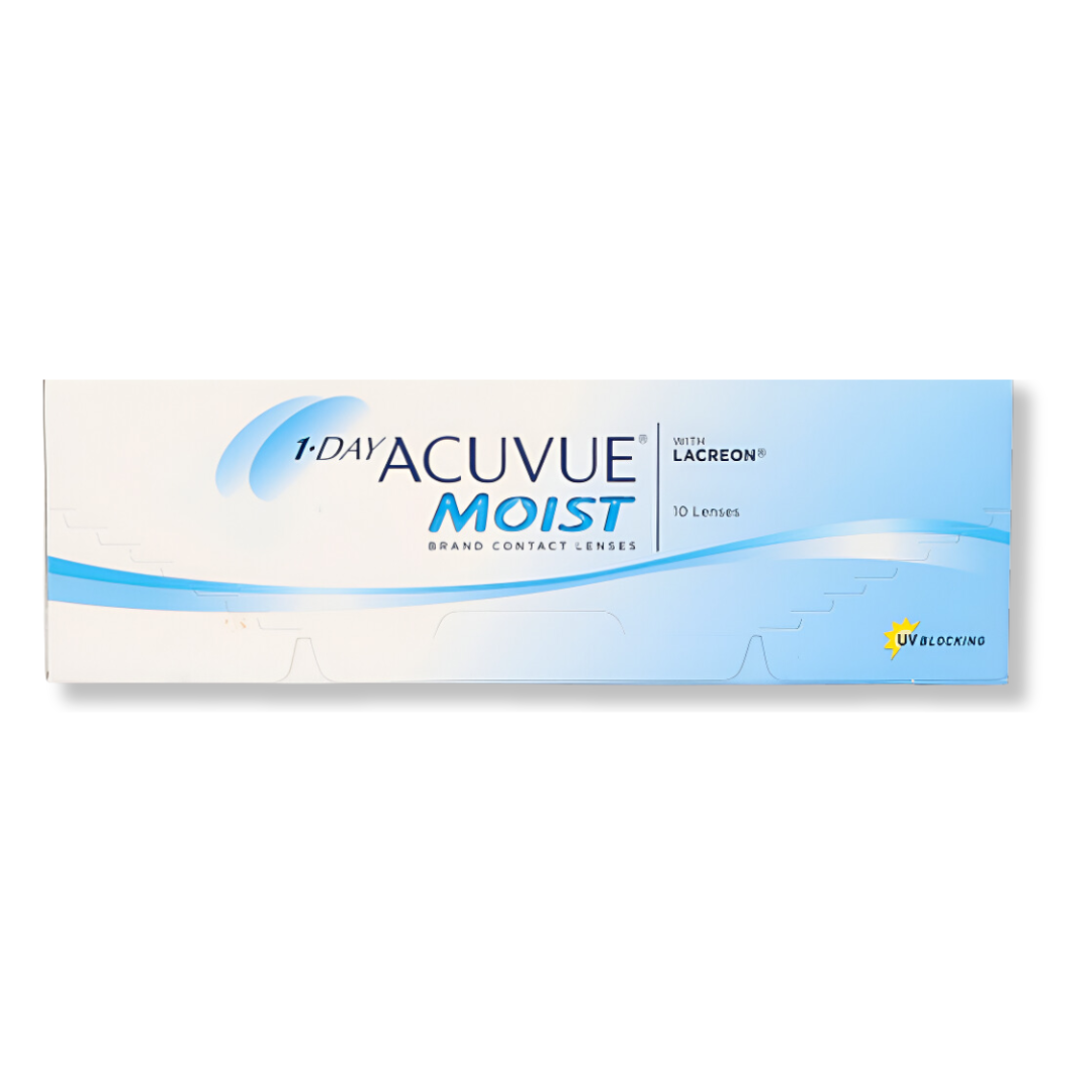 First Lens: Close-up of Johnson and Johnson Moist Acuvue lenses