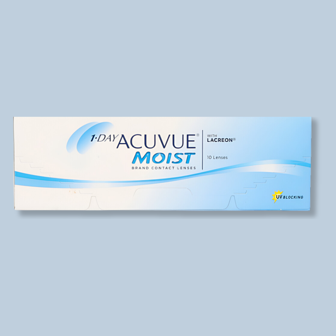 First Lens: Model showcasing Johnson and Johnson Moist Acuvue contact lenses