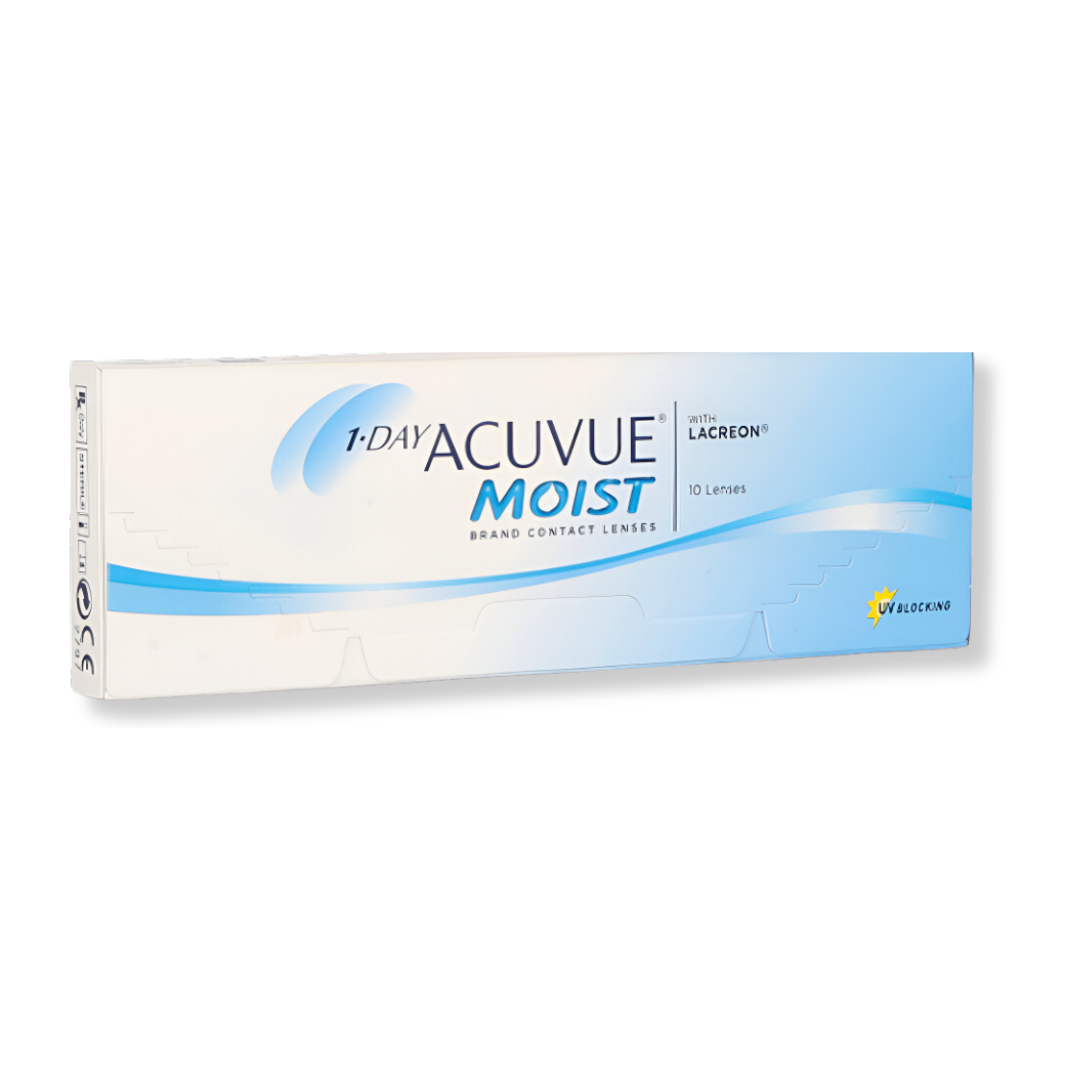 First Lens: Packaging of Johnson and Johnson Moist Acuvue lenses