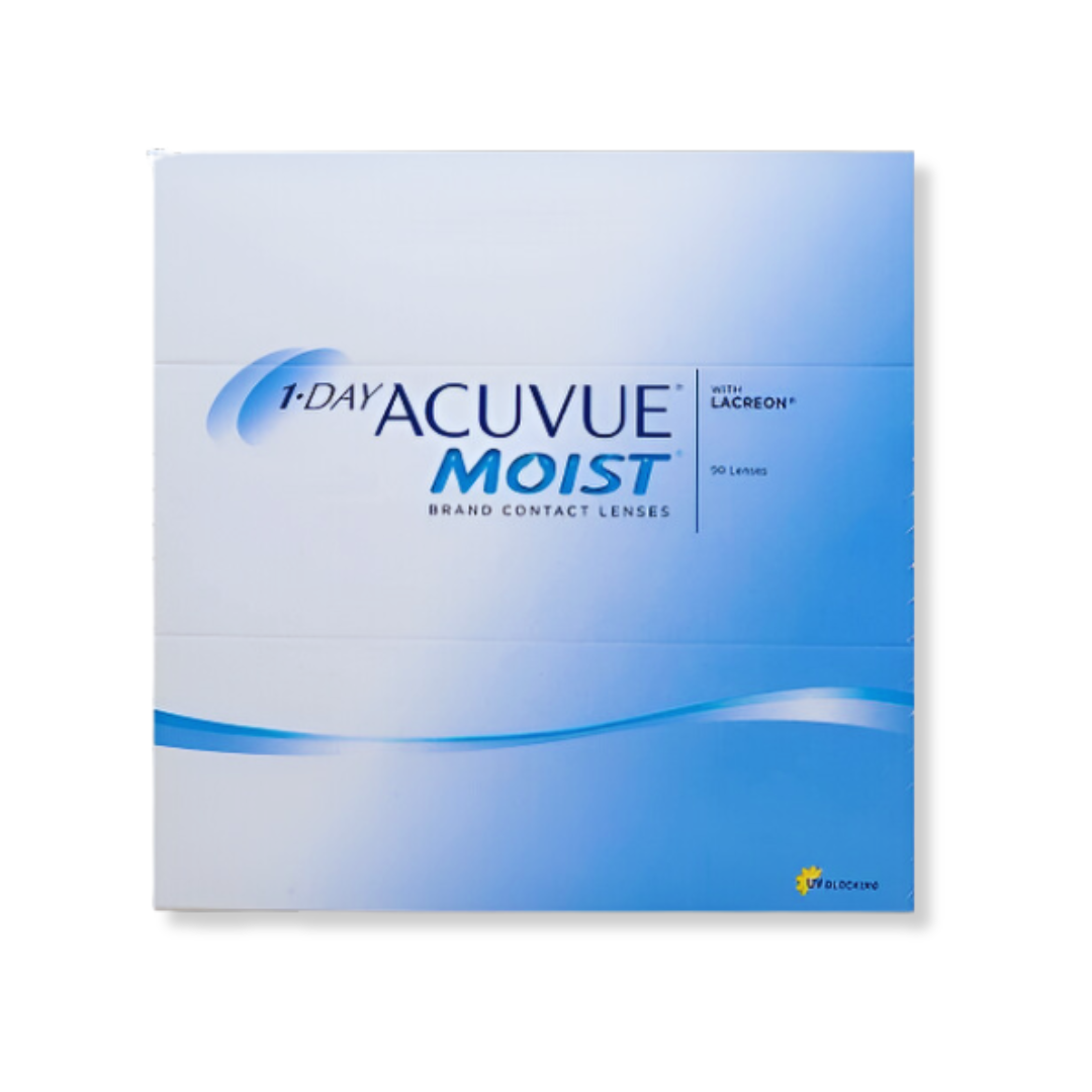 First Lens: Close-up of Johnson & Johnson 1 Day Moist Acuvue lenses