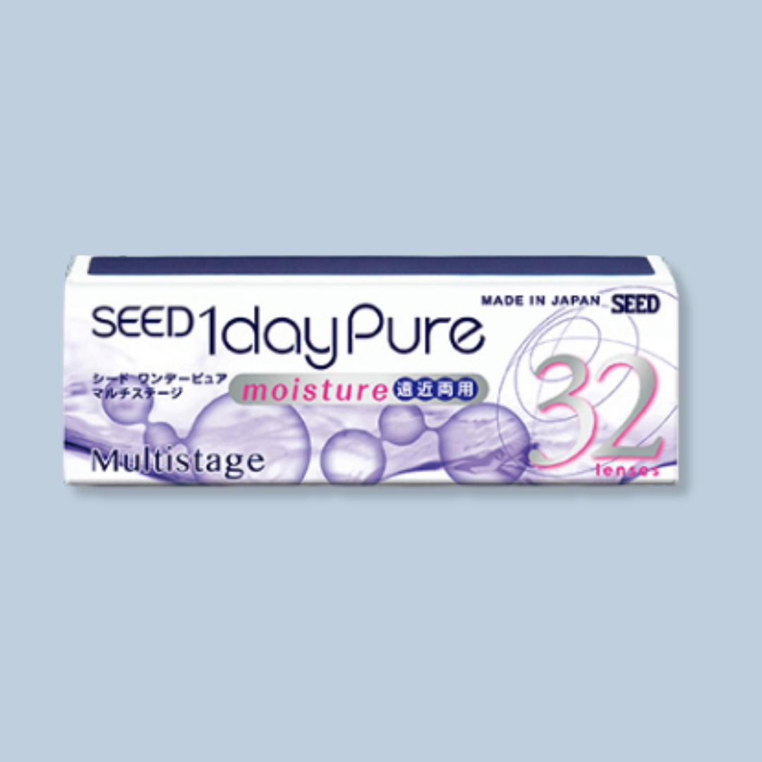 A simulated graphic of a SEED multifocal lens placed on an eye, demonstrating its usage and clarity when worn.