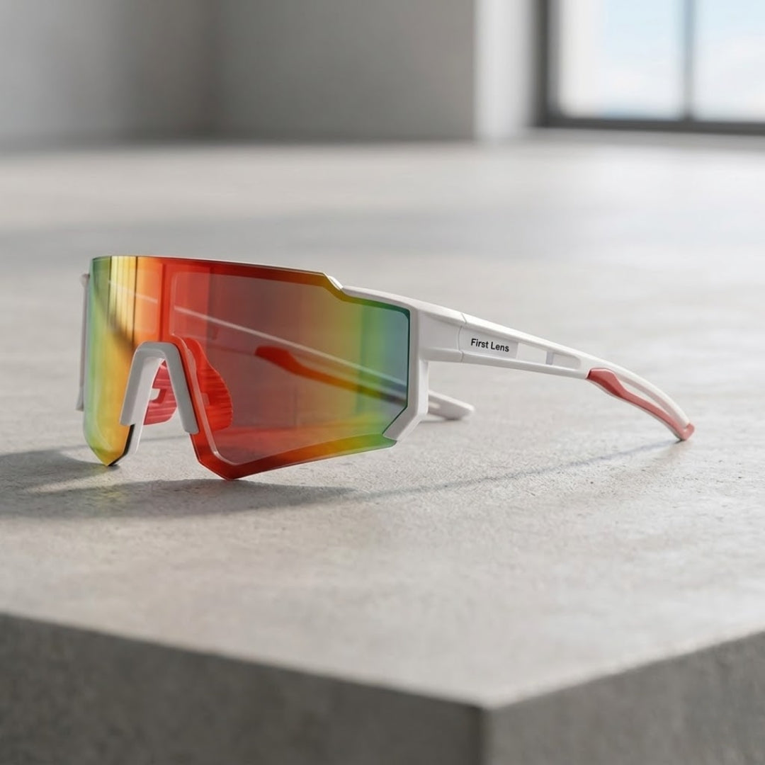 First Lens Customized Power Cycling/Running/Sports Sunglasses Uv400 + Polarized-S039 Orange White