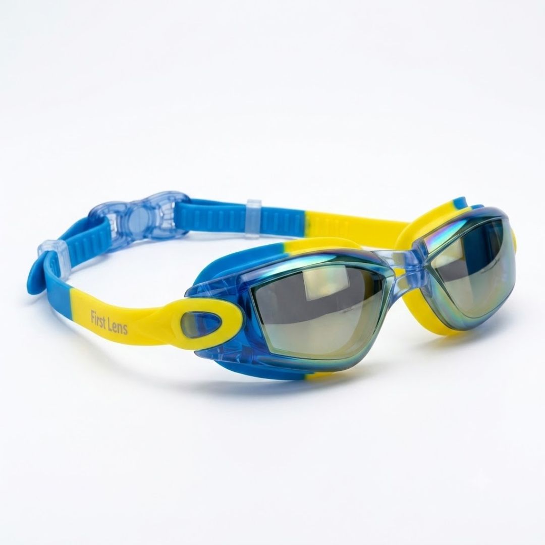 First Lens Kids Swimming Goggles  (Age 8 to 18) Yellow-Blue - SW49