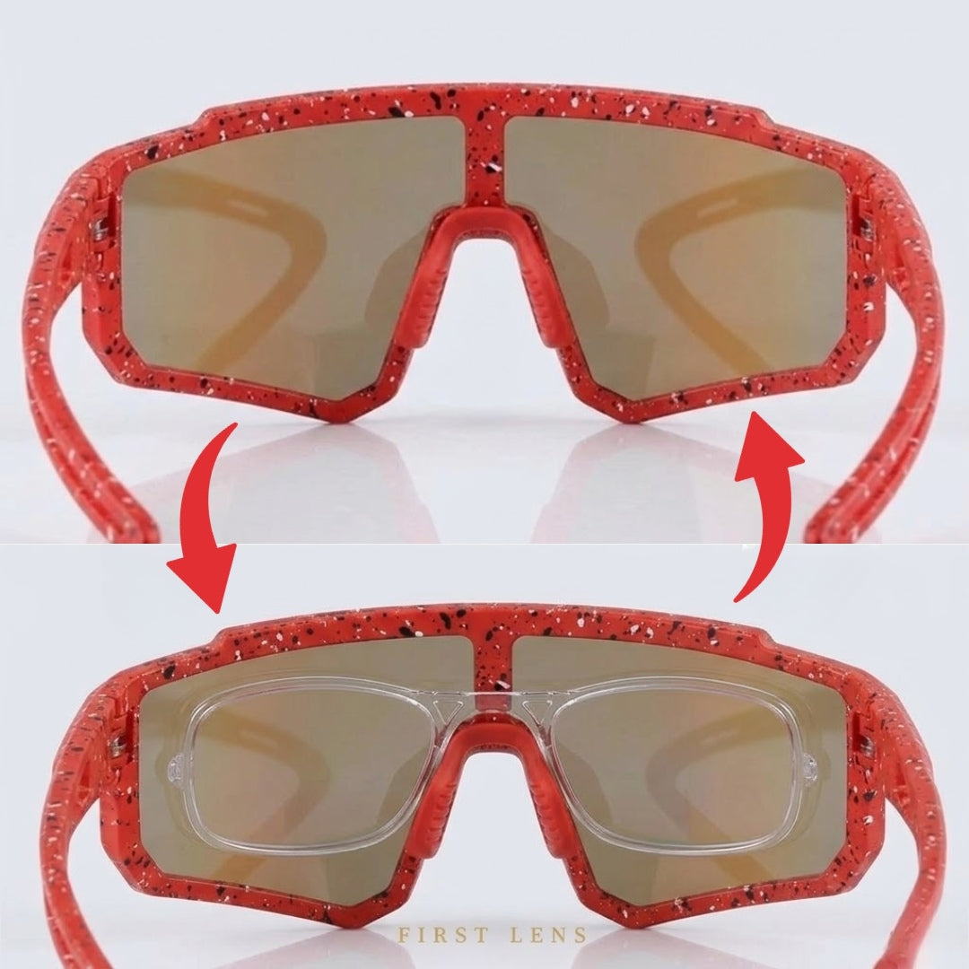 First Lens Customized Power Cycling/Running/Sports Sunglasses Uv400 + Polarized With Power Orange Red - S107