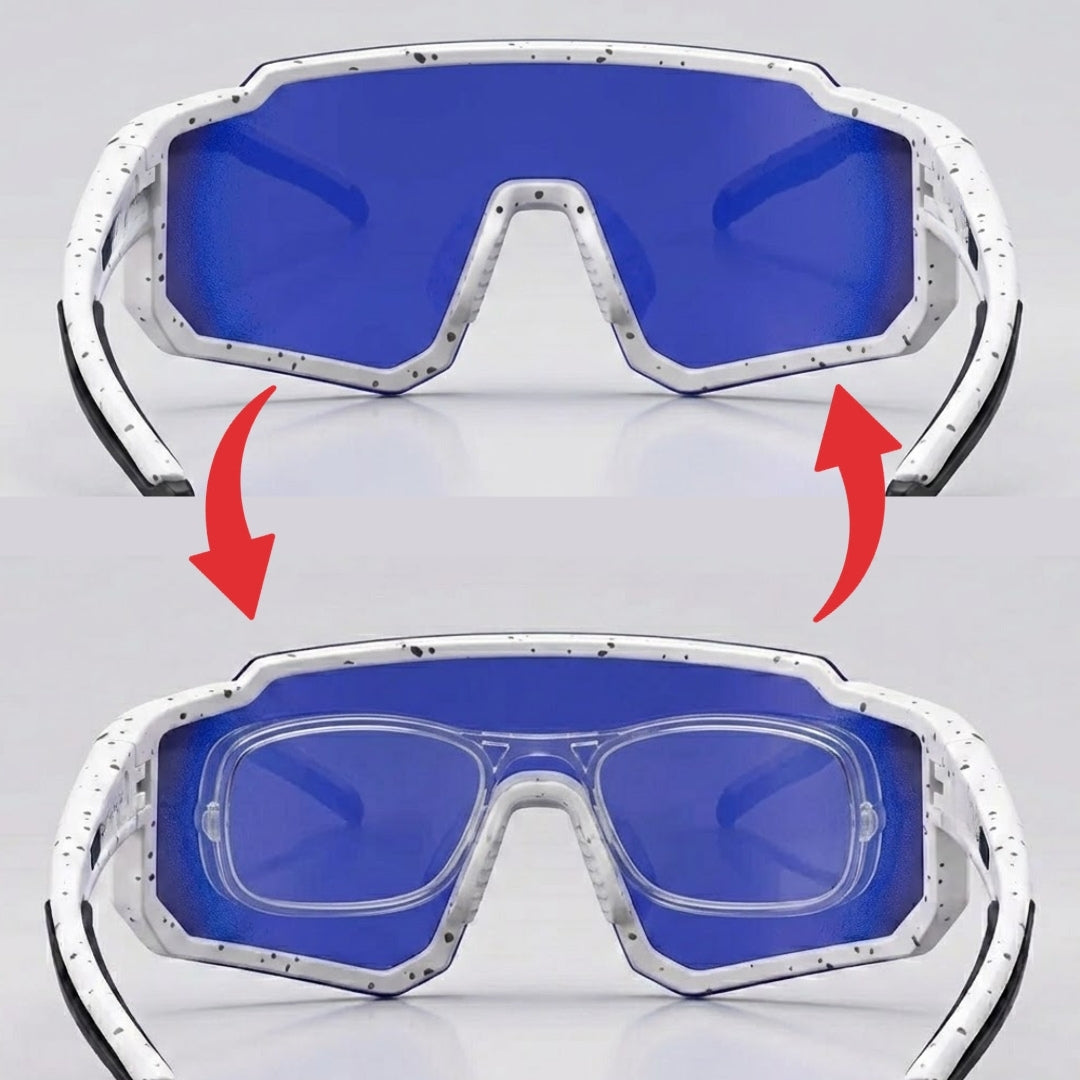 First Lens Customized Power Cycling/Running/Sports Sunglasses Uv400 + Polarized Without Power Blue White - S103