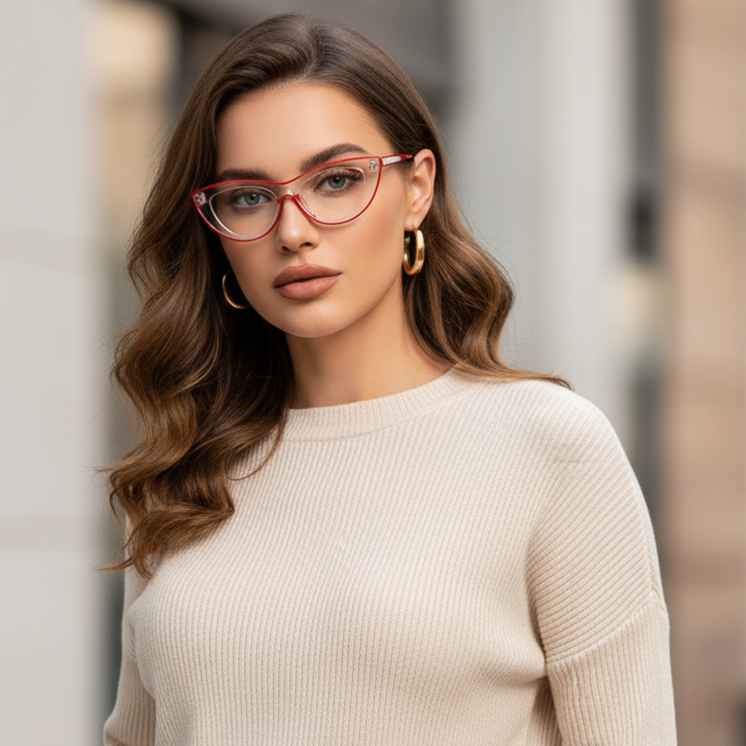 First Lens Neon Kitten Blue Light  Computer Glasses - Red - B047