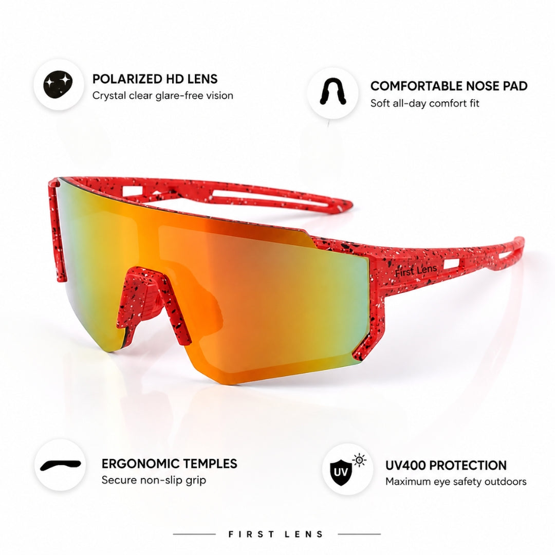 First Lens Customized Power Cycling/Running/Sports Sunglasses Uv400 + Polarized With Power Orange Red - S107