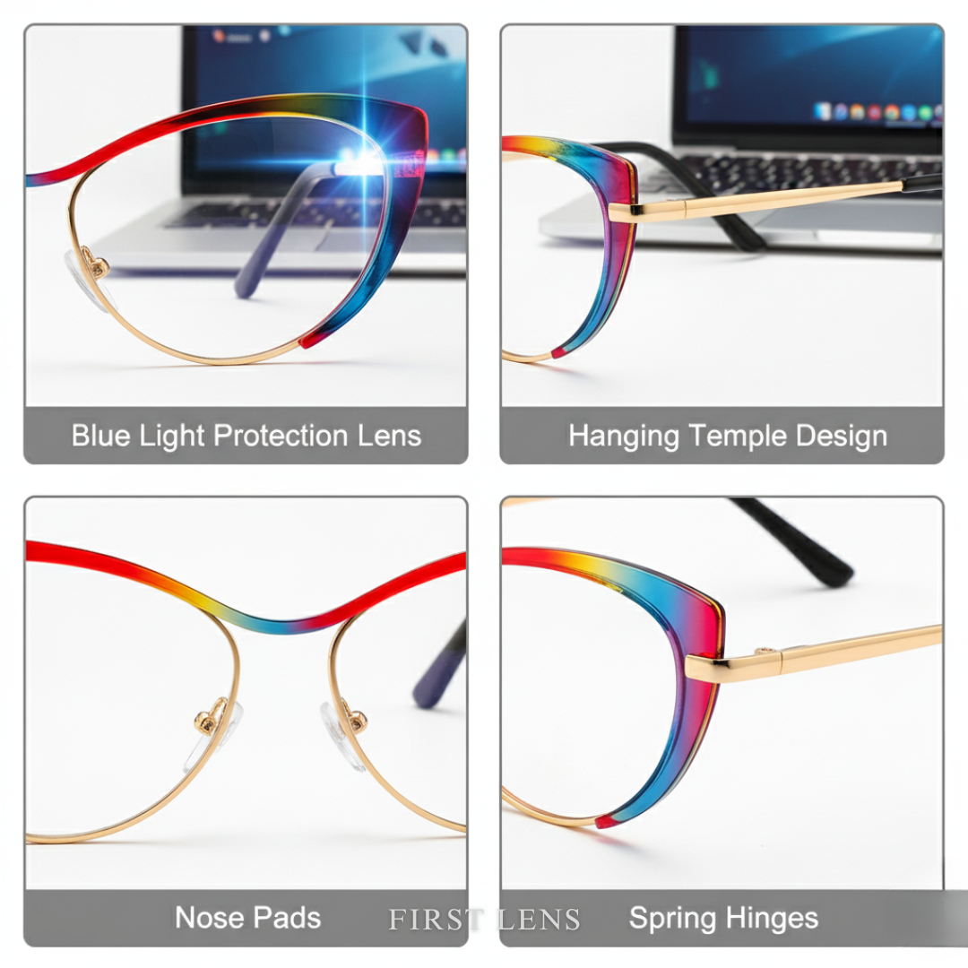 First Lens Meow Blue Light Computer Glasses - Rainbow - B052