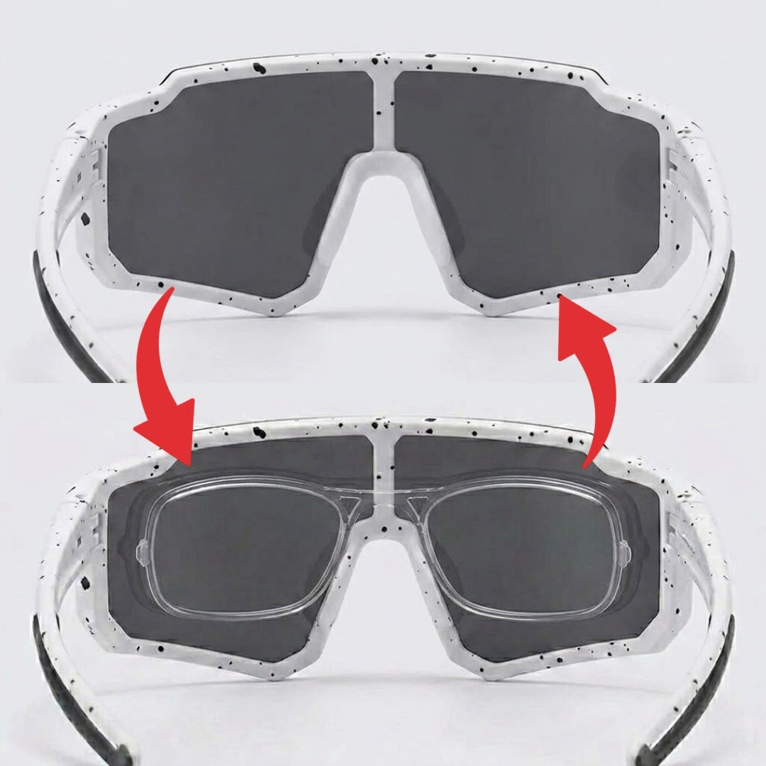 First Lens Customized Power Cycling/Running/Sports Sunglasses Uv400 + Polarized Without Power Black White - S101