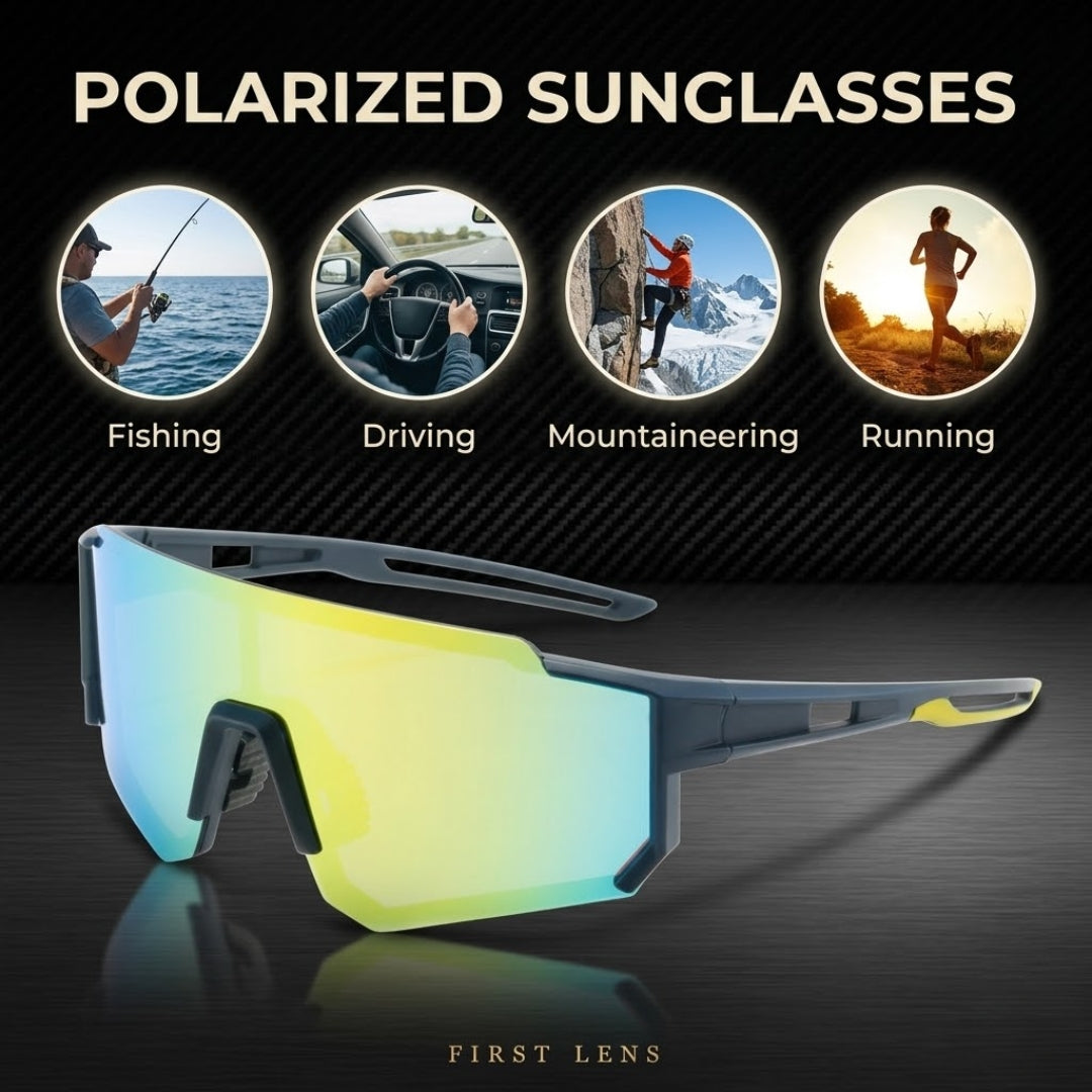First Lens Customized Power Cycling/Running/Sports Sunglasses Uv400 + Polarized - S039 Blue Yellow