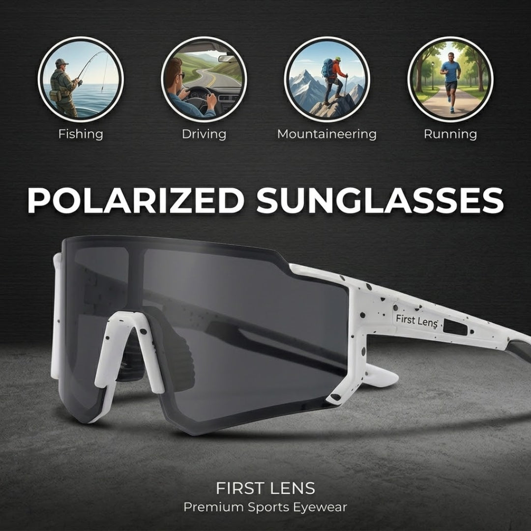 First Lens Customized Power Cycling/Running/Sports Sunglasses Uv400 + Polarized Without Power Black White - S101