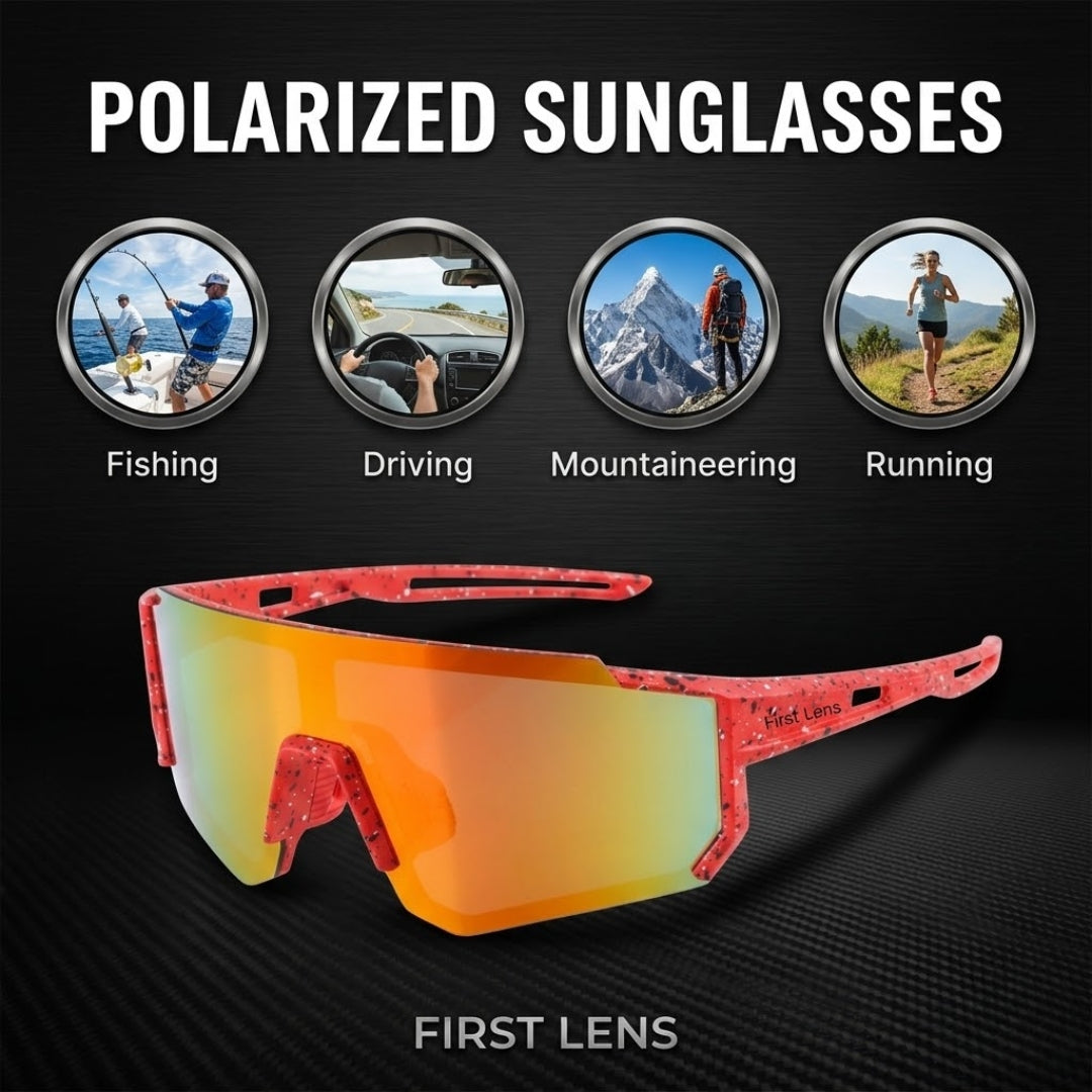 First Lens Customized Power Cycling/Running/Sports Sunglasses Uv400 + Polarized With Power Orange Red - S107