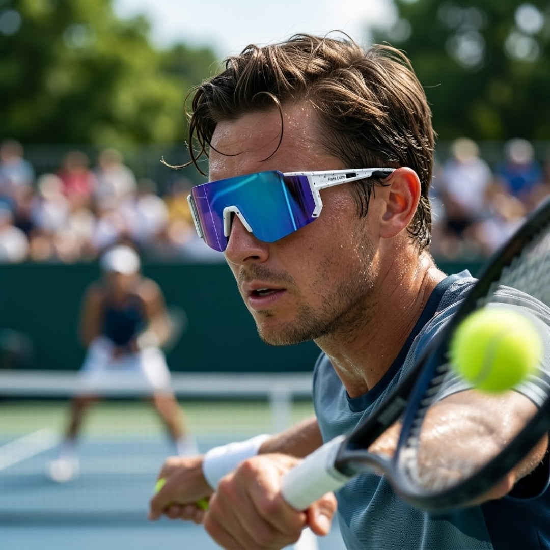 First Lens Customized Power Cycling/Running/Sports Sunglasses Uv400 + Polarized Without Power Blue White - S103