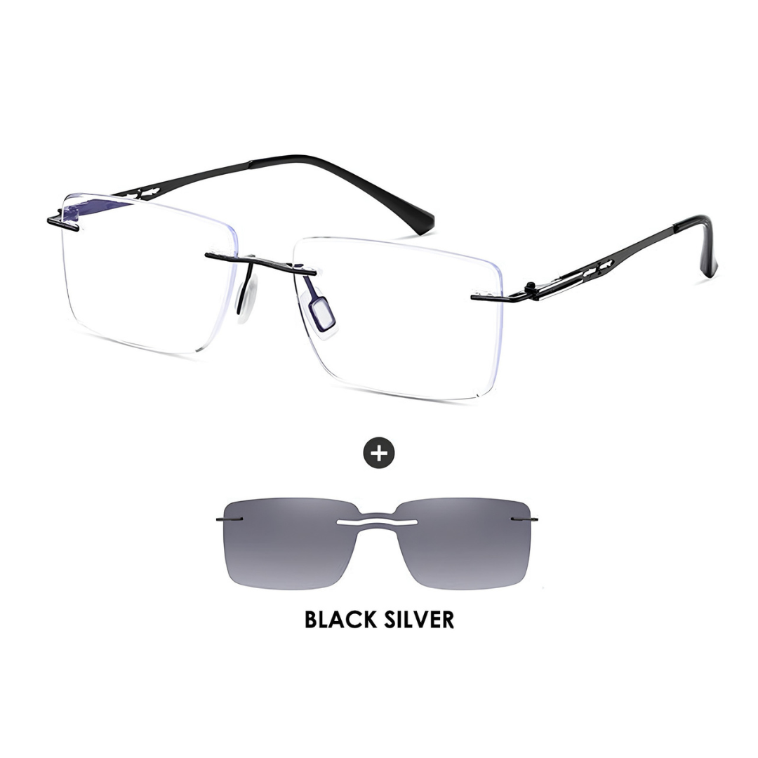 First Lens Magnetix Clip-On Blue Light Computer Glasses- B118-Black-Silver