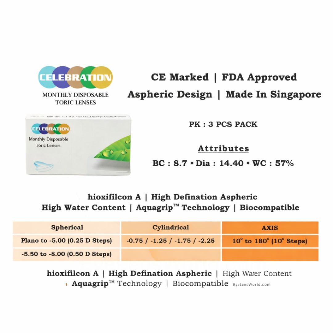 Celebration Monthly Disposable Toric Lenses (3 Lens/Box)