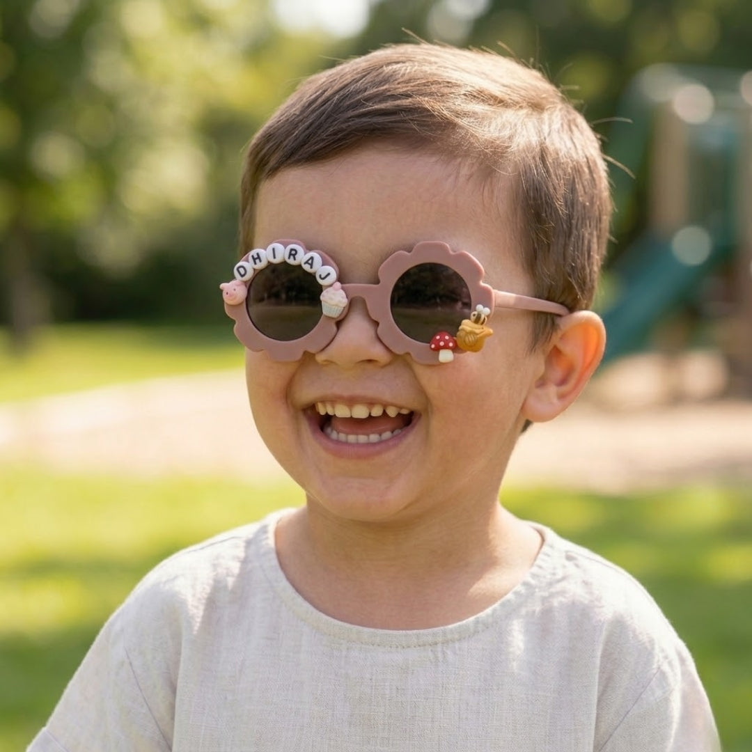 First Lens Charm Customized  Kids Sunglasses With Name UV-Beige-400