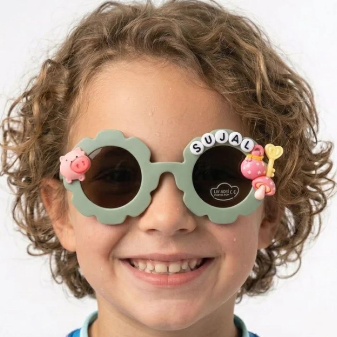 First Lens Charm Customized  Kids Sunglasses With Name UV-Green-400