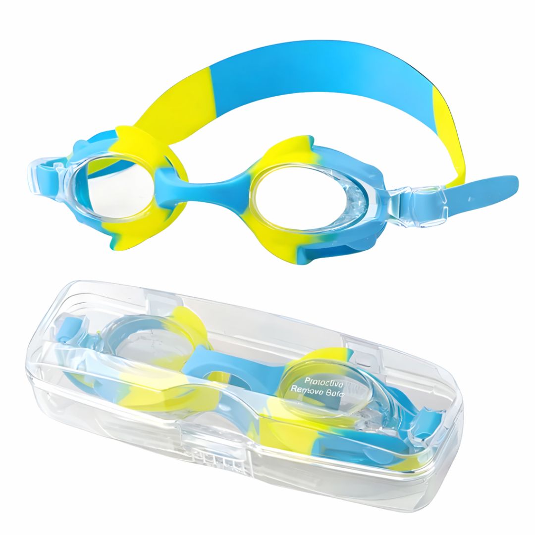 First Lens Swimming Goggles for Kids - K004 (Age 8 to 18)  Sky-Blue-Yellow