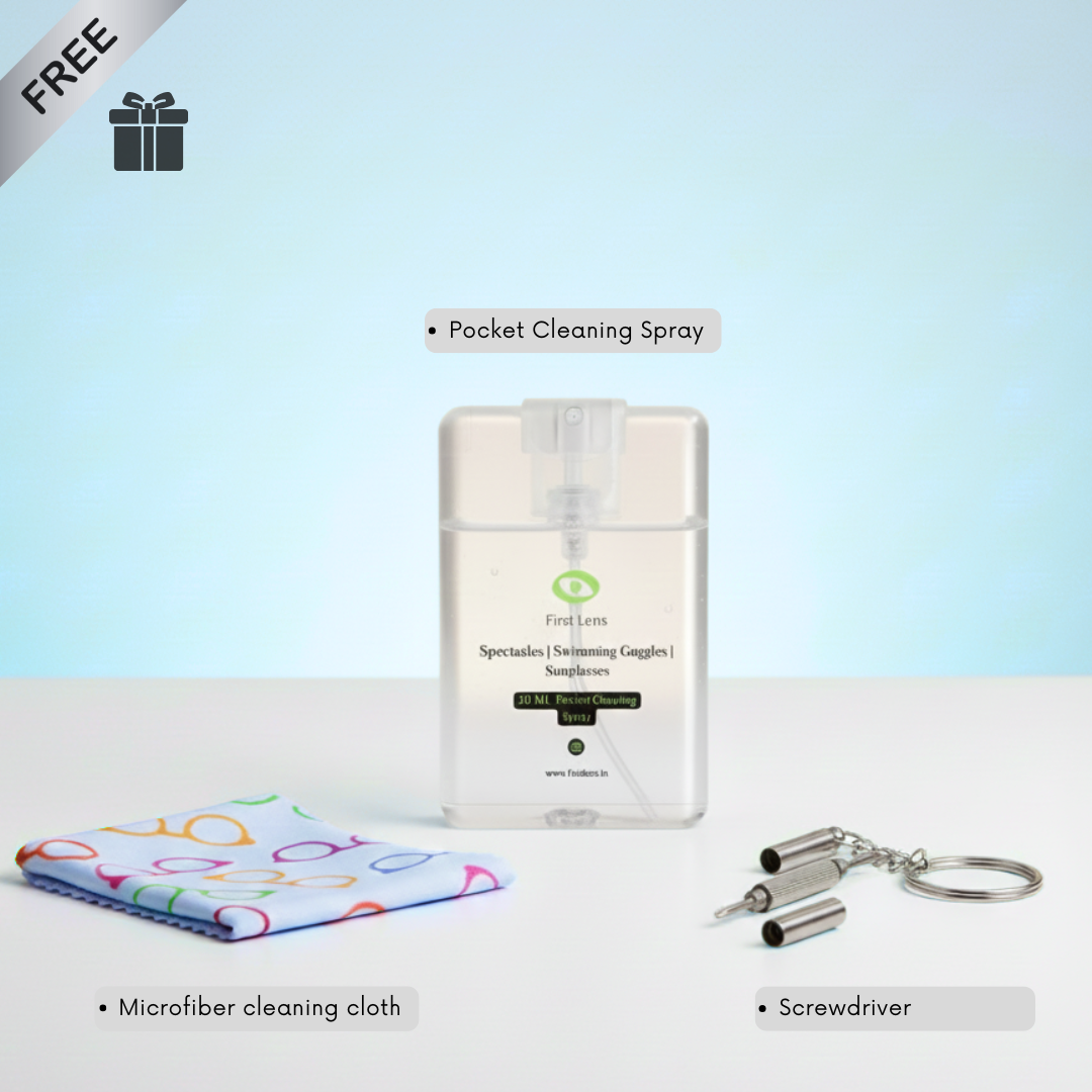 First Lens Specs Cleaning Spray, Microfiber Cloth 240GSM, Portable Scr