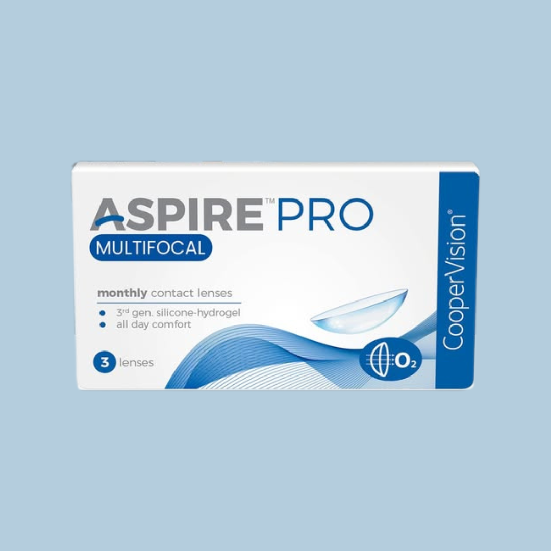 Packaging of CooperVision Aspire Pro Multifocal monthly contact lenses