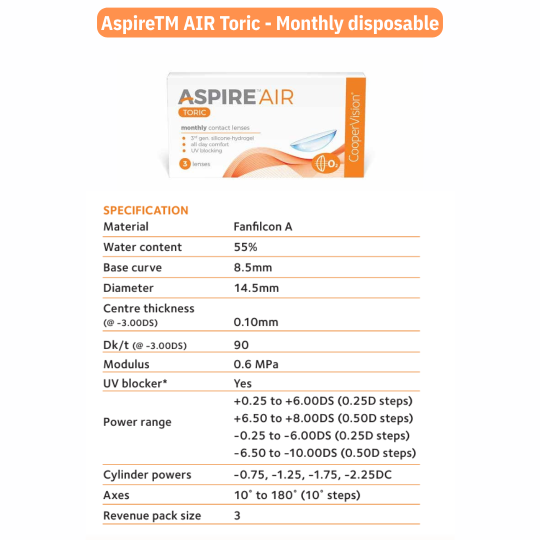 Cooper Vision Aspire Air Toric Monthly (3 lens/box)