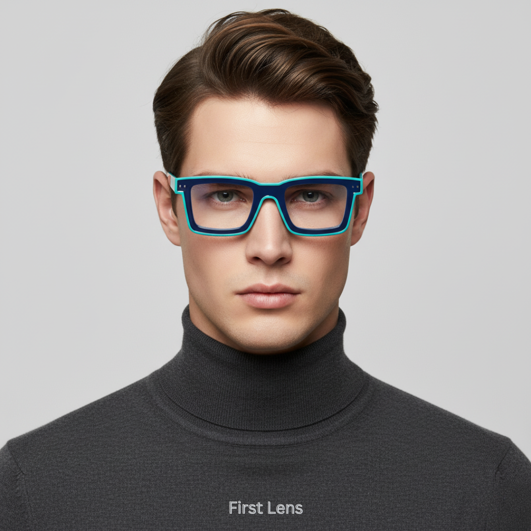 First Lens Bold Square Frame Computer Glasses - Blue-Turquoise - B023