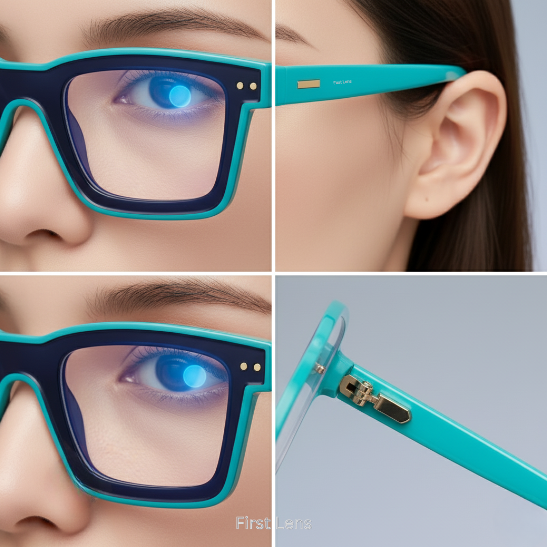 First Lens Bold Square Frame Computer Glasses - Blue-Turquoise - B023