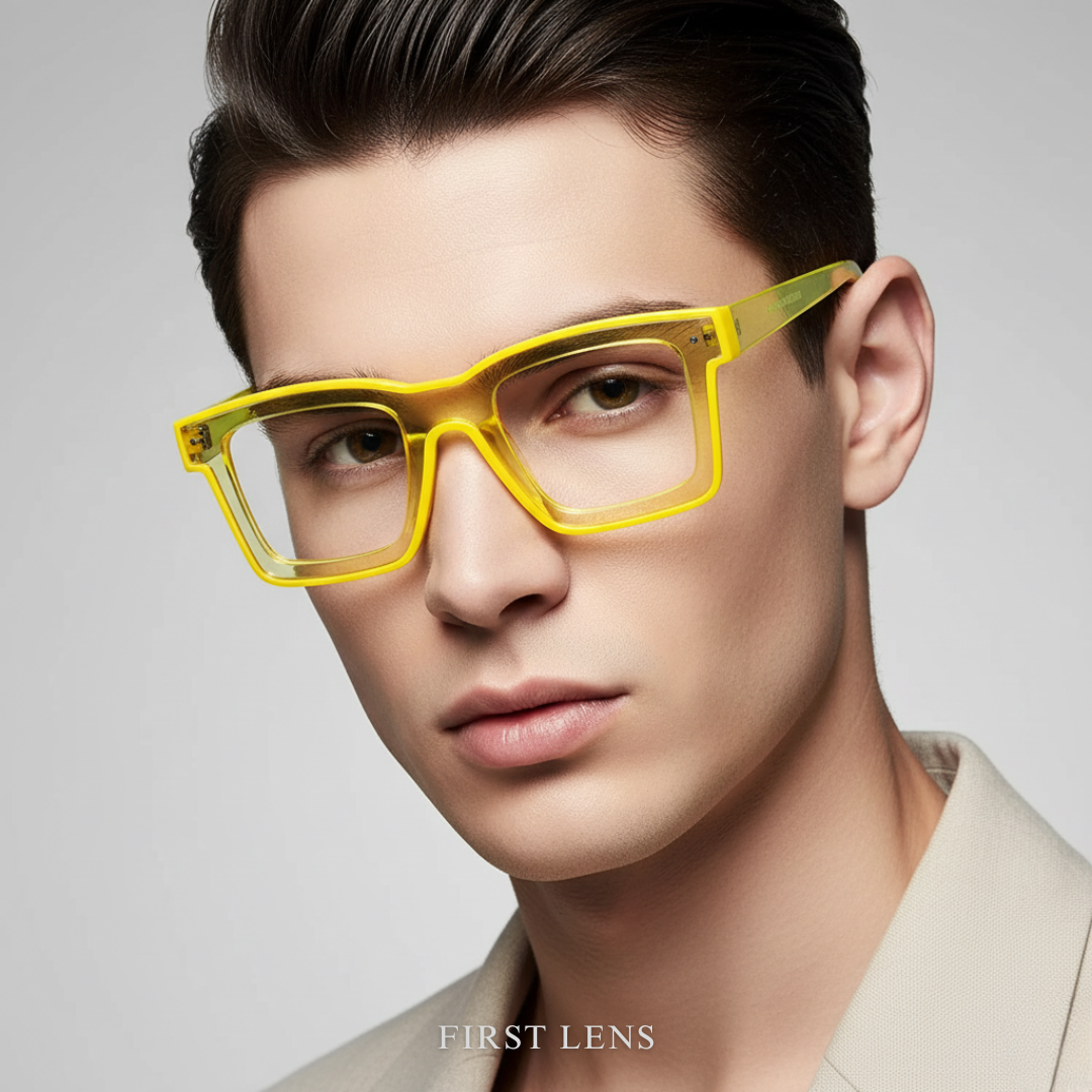First Lens Bold Square Frame Computer Glasses - Yellow - B021