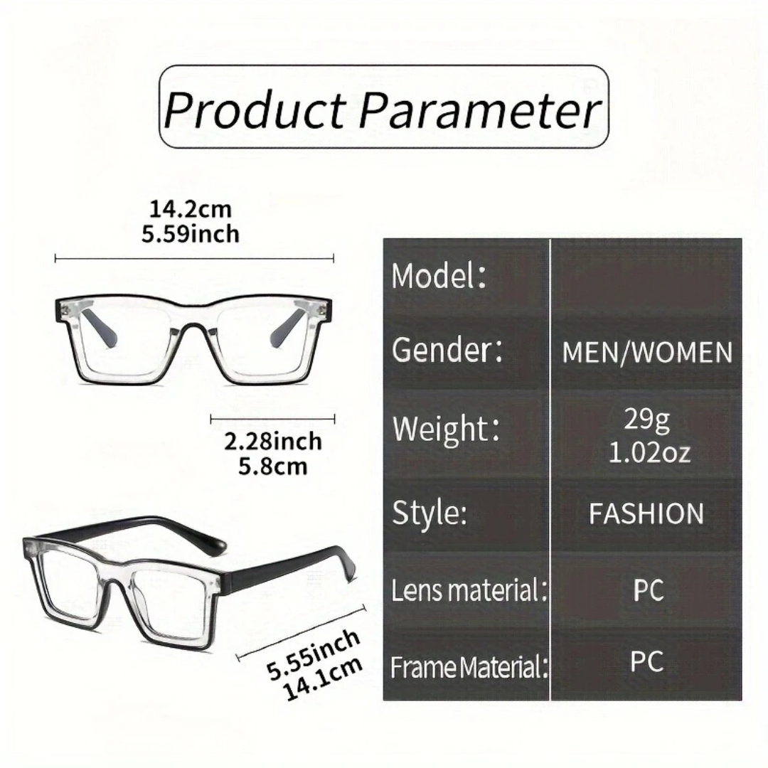 First Lens Bold Square Frame Computer Glasses - Black