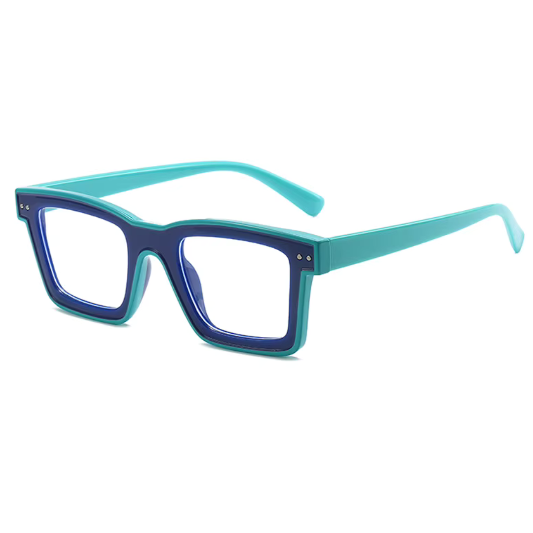 First Lens Bold Square Frame Computer Glasses - Blue-Turquoise