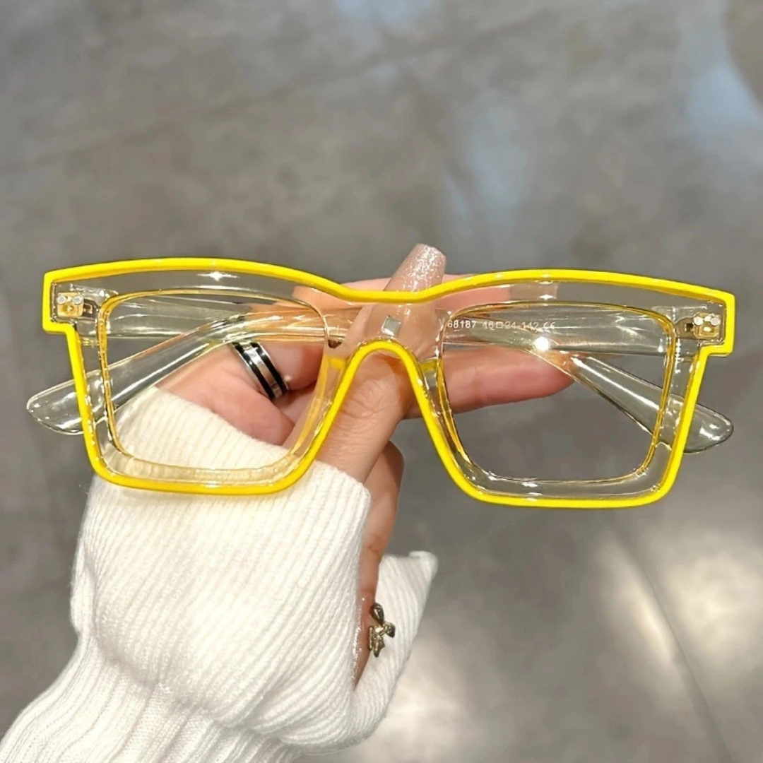 First Lens Bold Square Frame Computer Glasses - Yellow