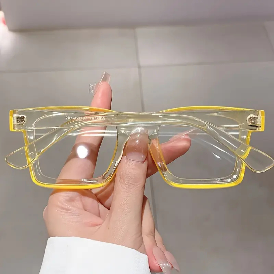First Lens Bold Square Frame Computer Glasses - Yellow