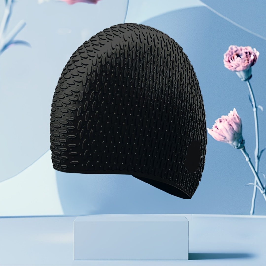 First Lens Silicone Adults swimming Cap - Bubble Dot Black - CA07