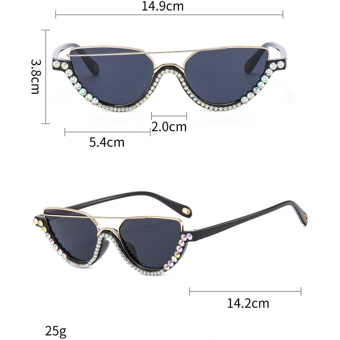 First Lens Cat-Eye Half Frame Rhinestone SUNGLASSES