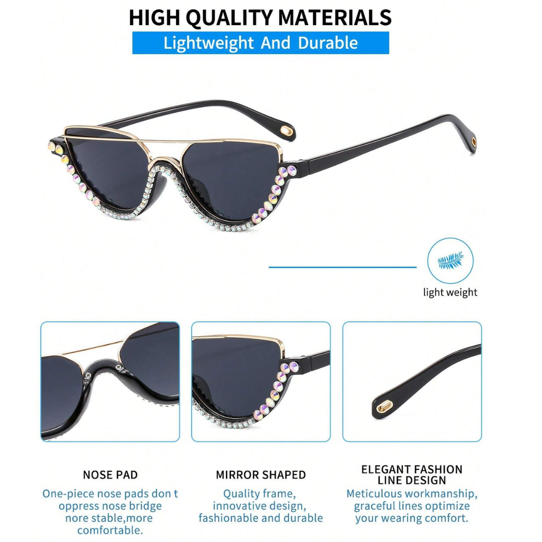 First Lens Cat-Eye Half Frame Rhinestone SUNGLASSES