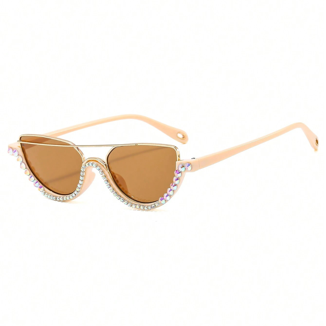 First Lens Cat-Eye Half Frame Rhinestone SUNGLASSES