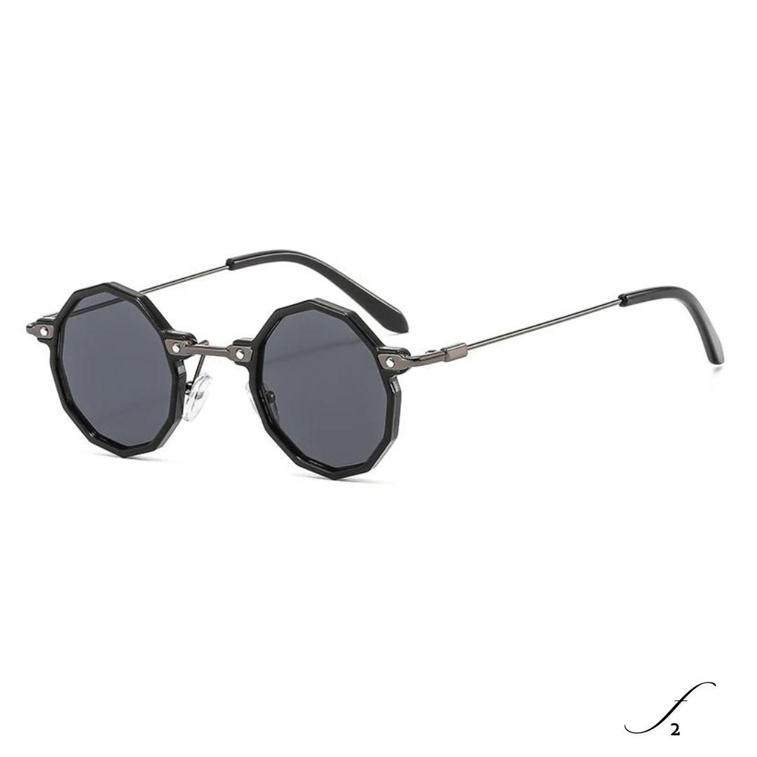 First Lens Classic Black Octagonal Sunglasses - Close-Up on Frame